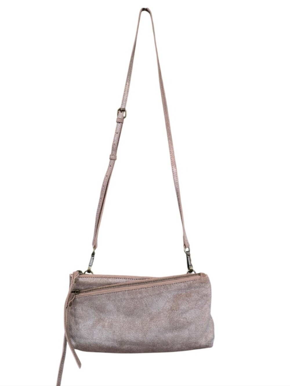 Sundance Triple Compartment Shimmery Brown Leather Boho Crossbody